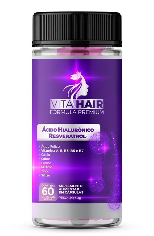Frasco do Vita Hair Fórmula Premium com 60 cápsulas
